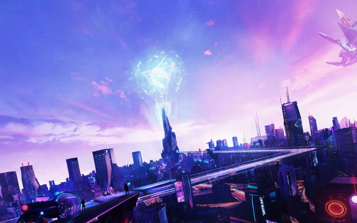 Purple sky and buildings