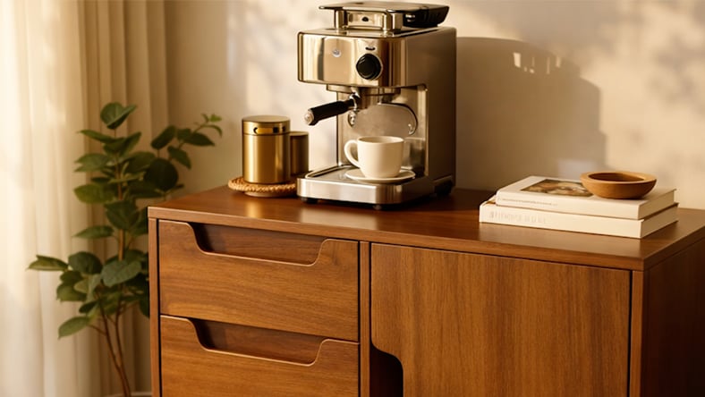 Rendered wood cabinet showing finish detail