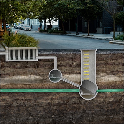 Graphic showing a wastewater collection network as it appears underground