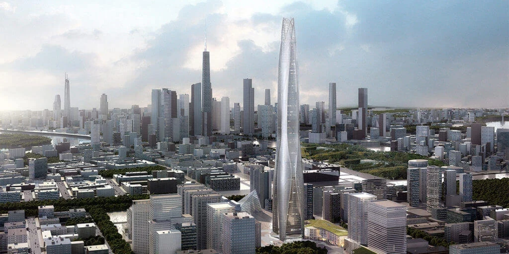 A rendering of the Tianjin Chow Tai Fook Financial Center skyscraper city