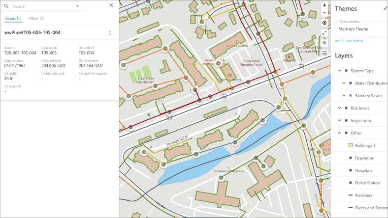 a software screenshot of a pipe network in Info360 Asset