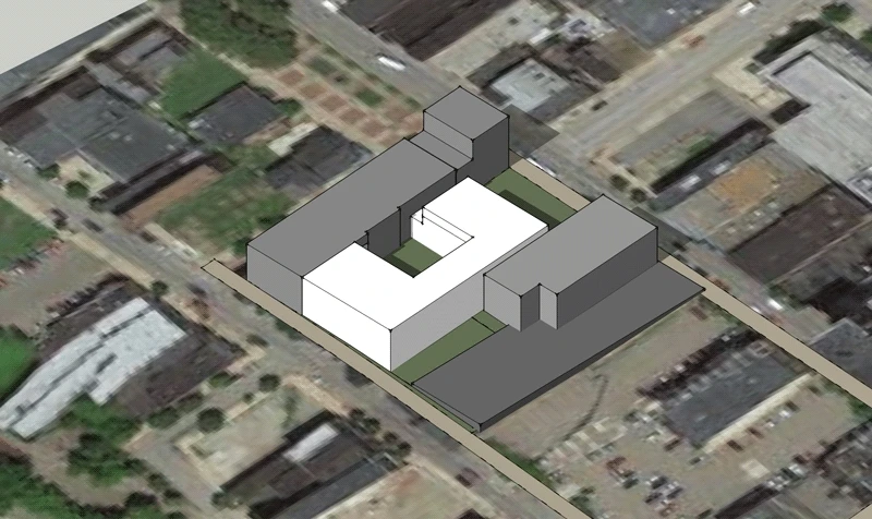 Preliminary massing options of the Health Plan Building in Wheeling, West Virginia