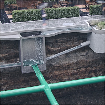 Graphic showing a stormwater network as it appears underground
