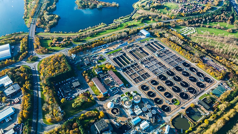 Aerial view of water treatment facility