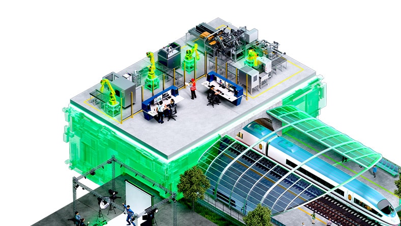 Illustration of designers and engineers working with connected data