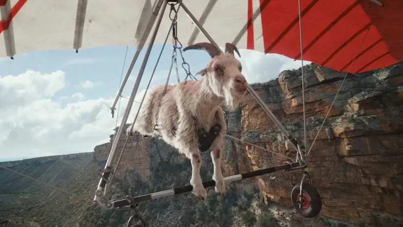 3D rendering of a goat hanggliding