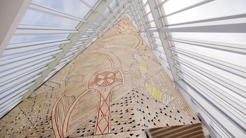 Interior facade of the New Government Quarter building in Oslo, Norway