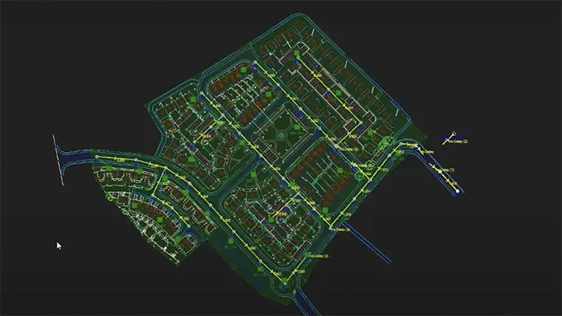 An InfoDrainage user interface, where the user is analyzing drainage behaviour on a catchment model.