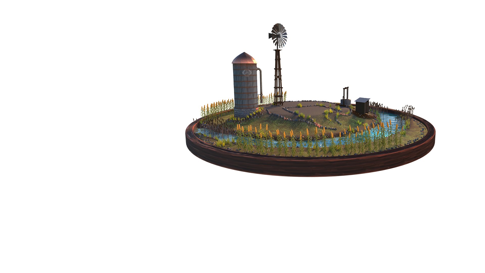 3D environment turntable of a farm.