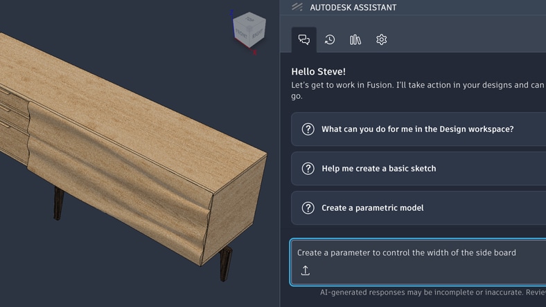Autodesk Assistant panel open in Fusion
