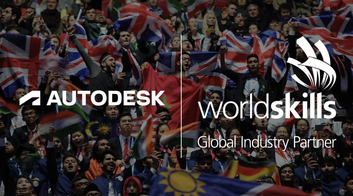 Image of crowd with WorldSkills and Autodesk logos