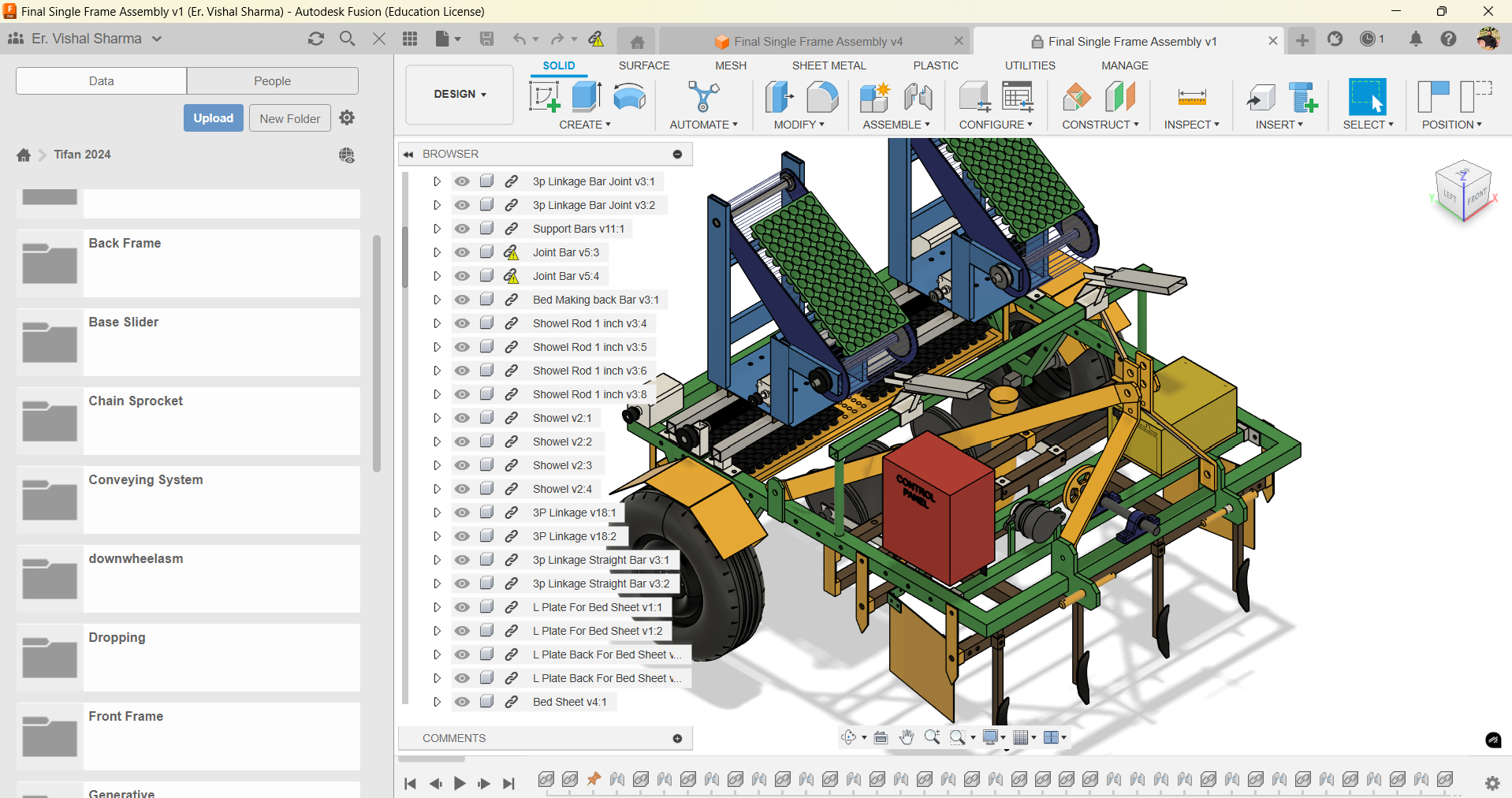 Screenshot of Automated Multi-Vegetable Transplanter design in Autodesk Fusion.