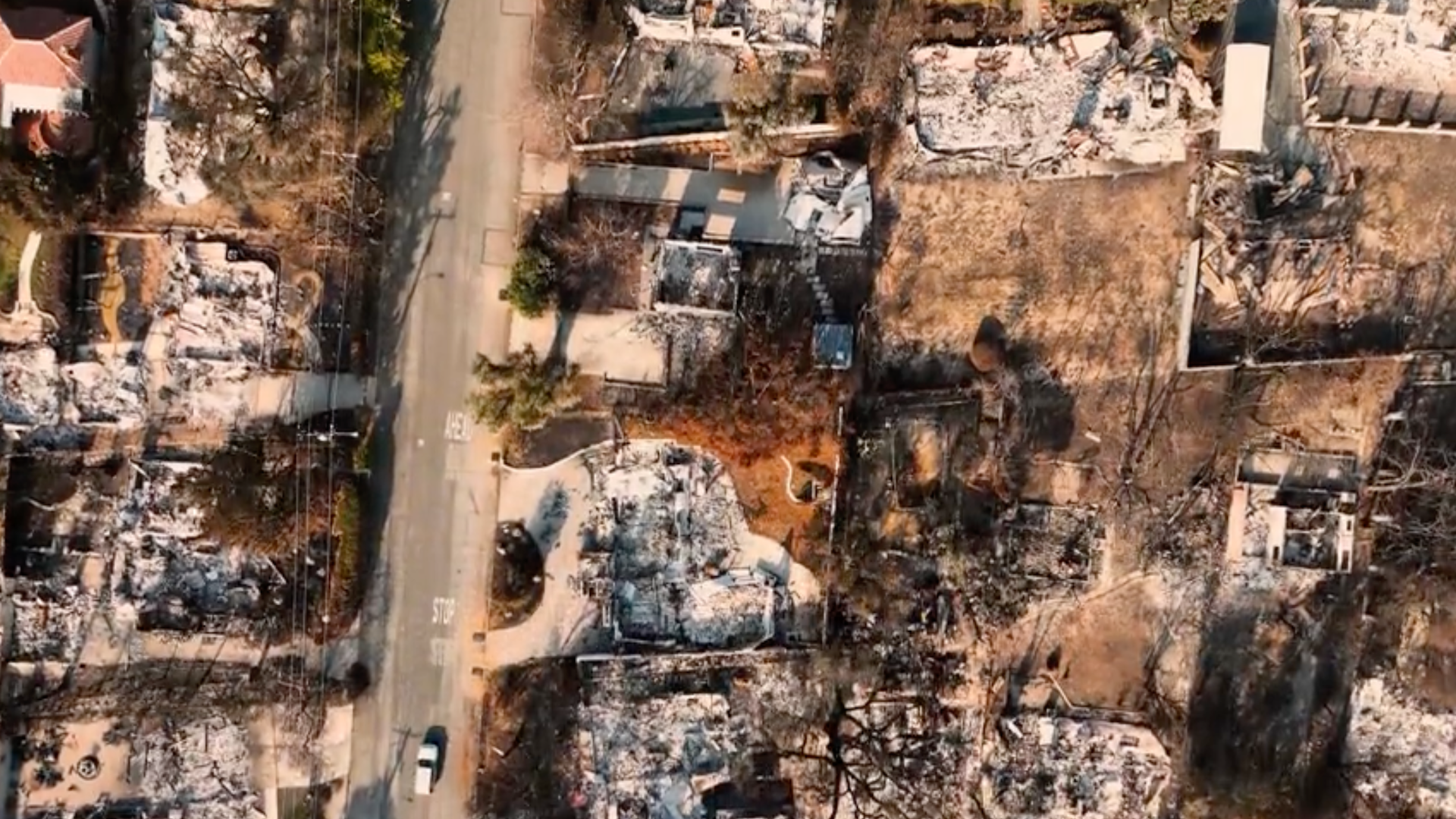 bird's eye view of altadena post fires of 2025