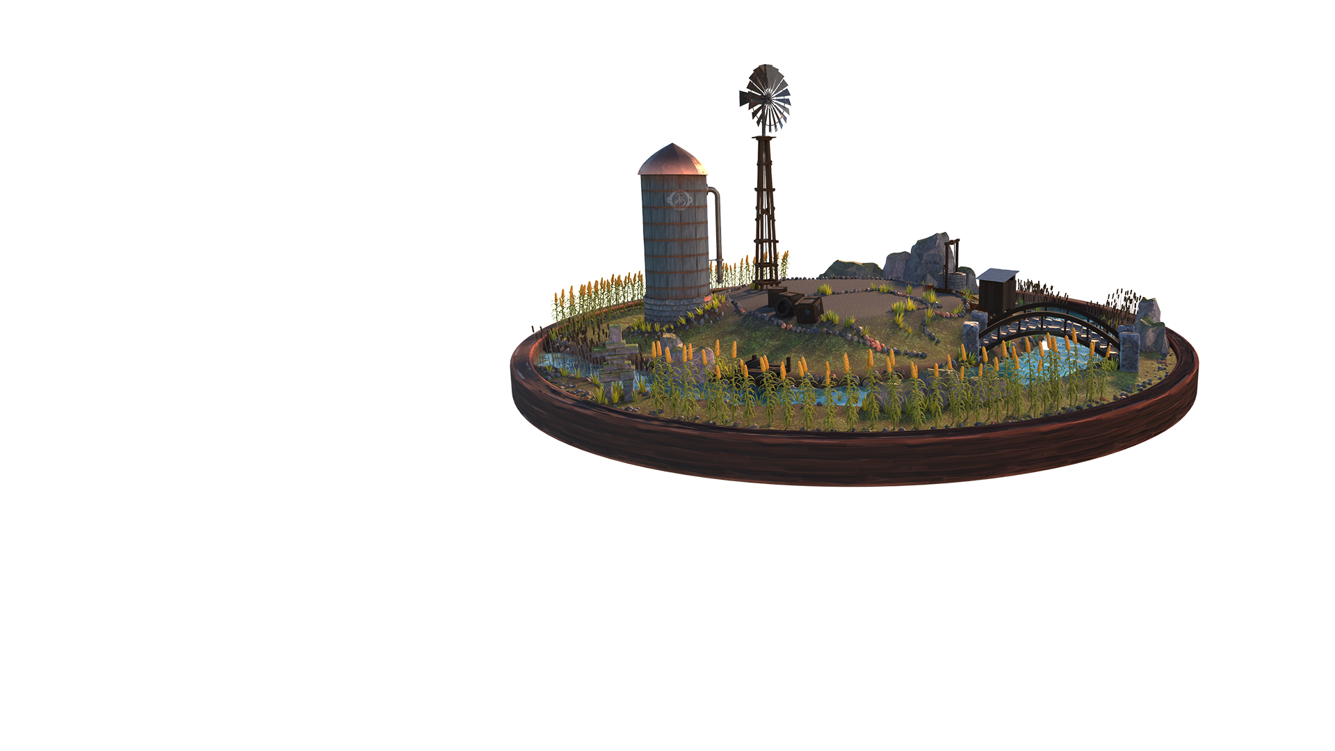 3D environment turntable of a farm.