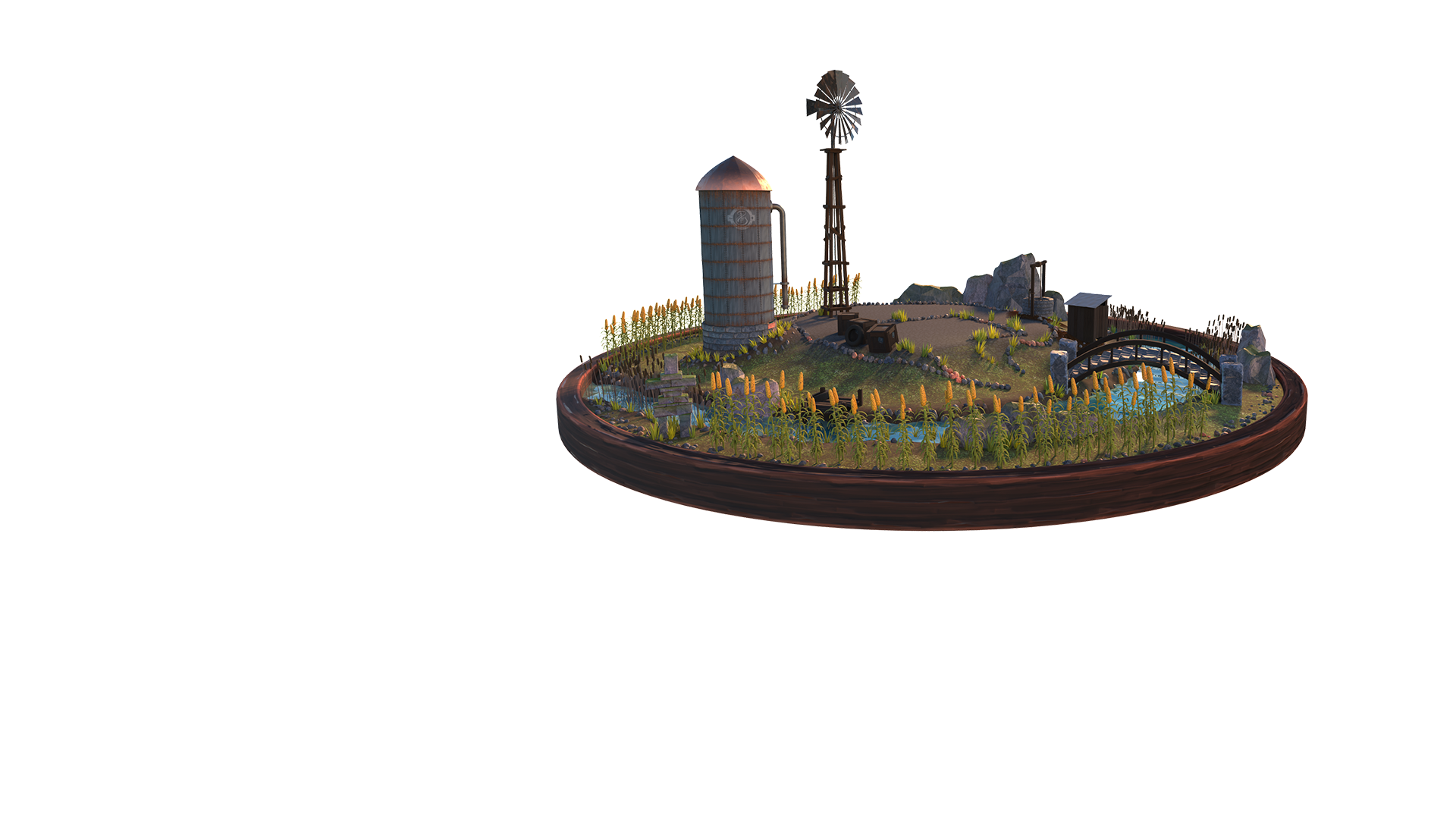 3D environment turntable of a farm.