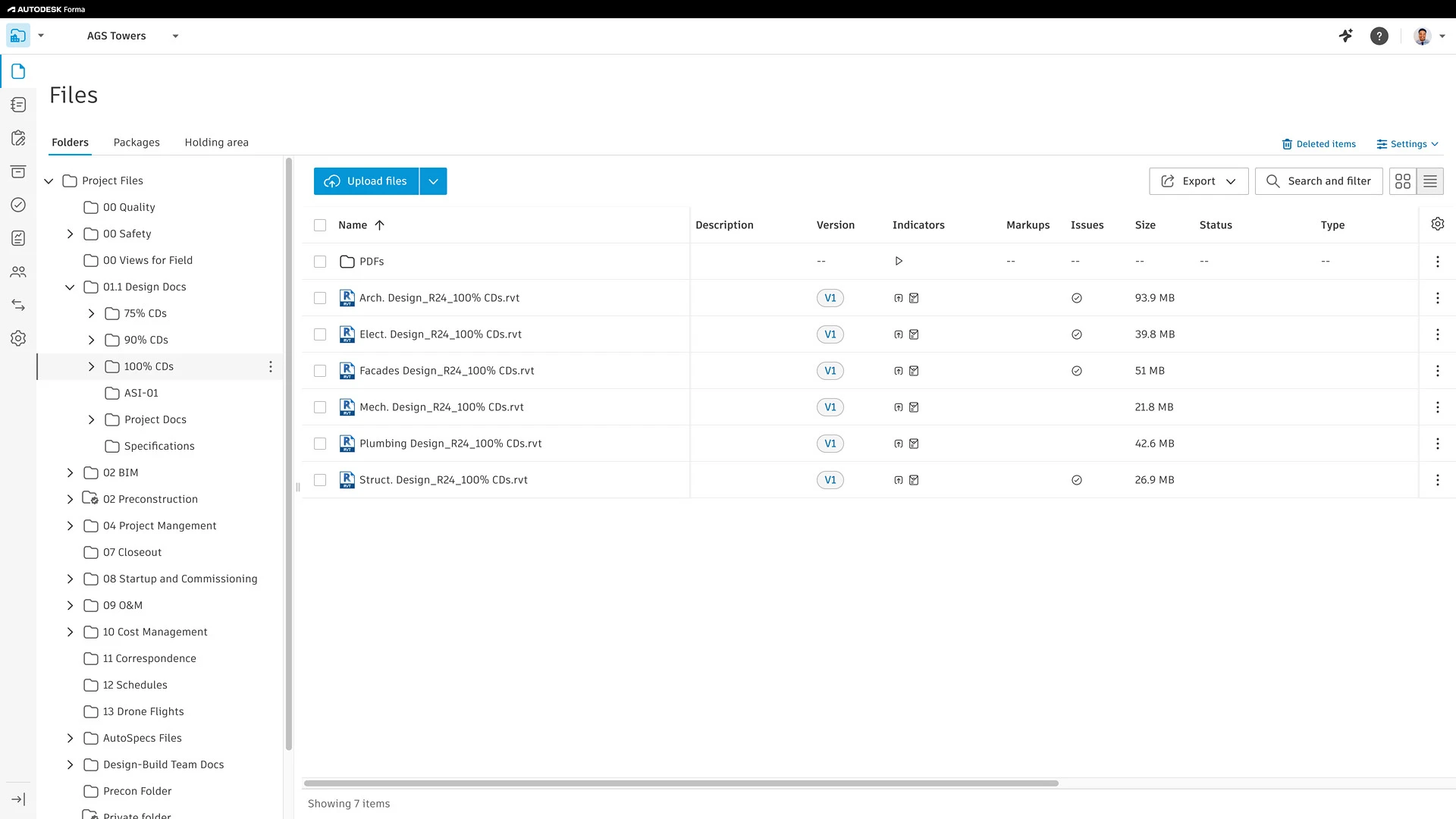 Project Files page showing folder tree and uploaded design files list.