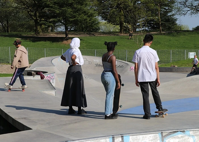 children at skate park