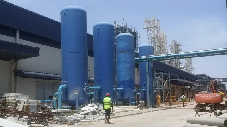 Exterior view of a fluid processing section of the Mega Solar Manufacturing Plant