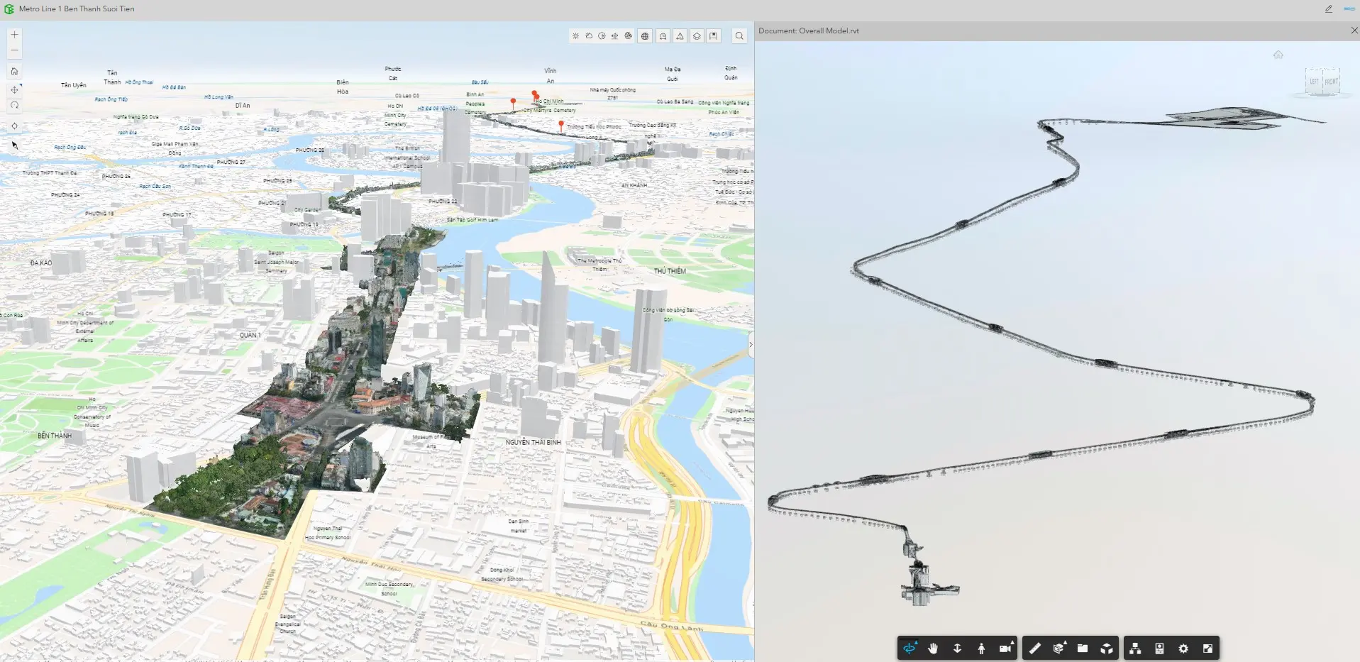 Metro Line 1 project view in ArcGIS GeoBIM.