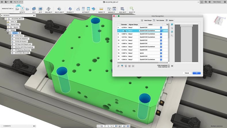 Hole recognition in Autodesk Fusion