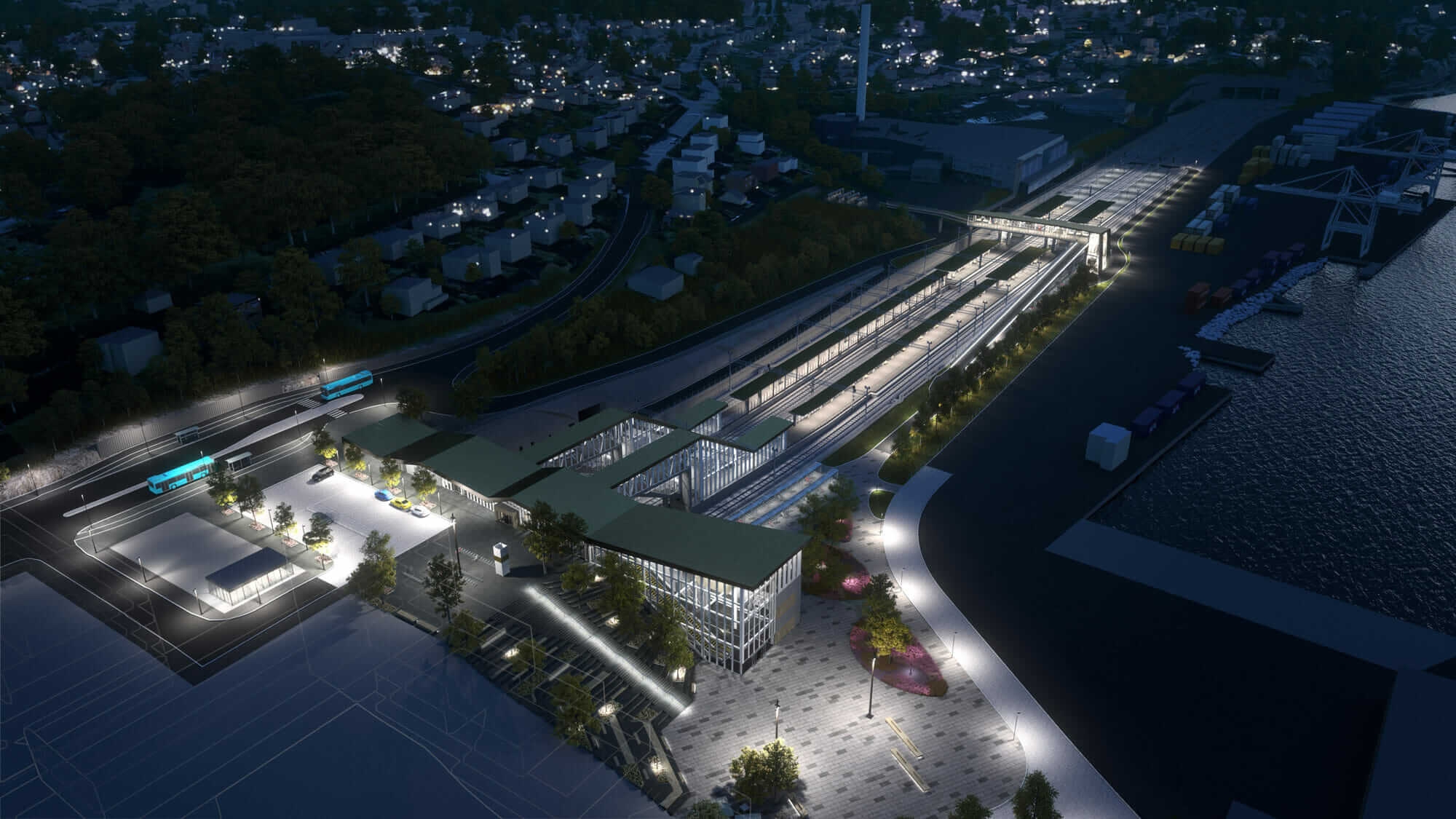 immersive design complex rail project rendering at night