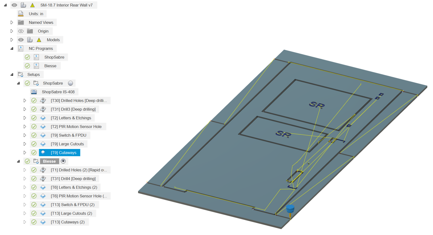 Screenshot showing the CAM programing for Zenbooth privacy pod using Autodesk Fusion.