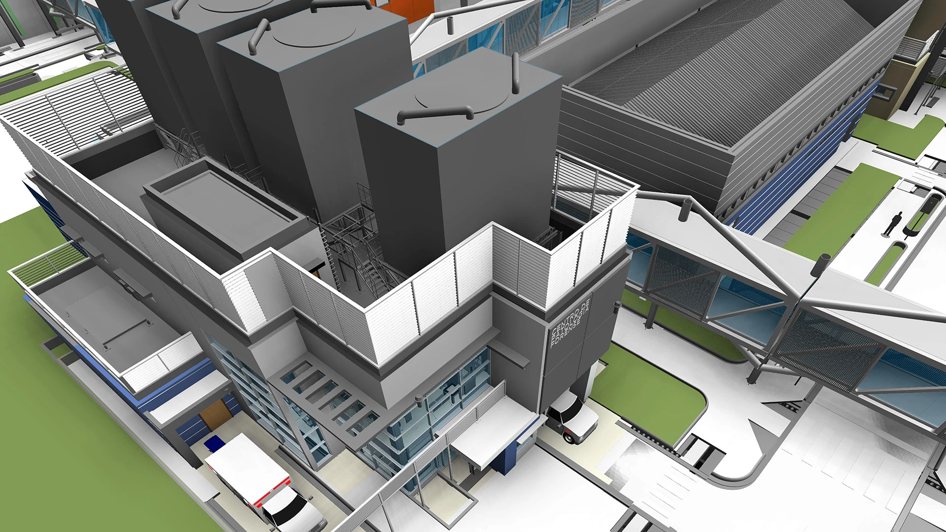 Revit rendering of a rooftop installation for HVAC equipment.