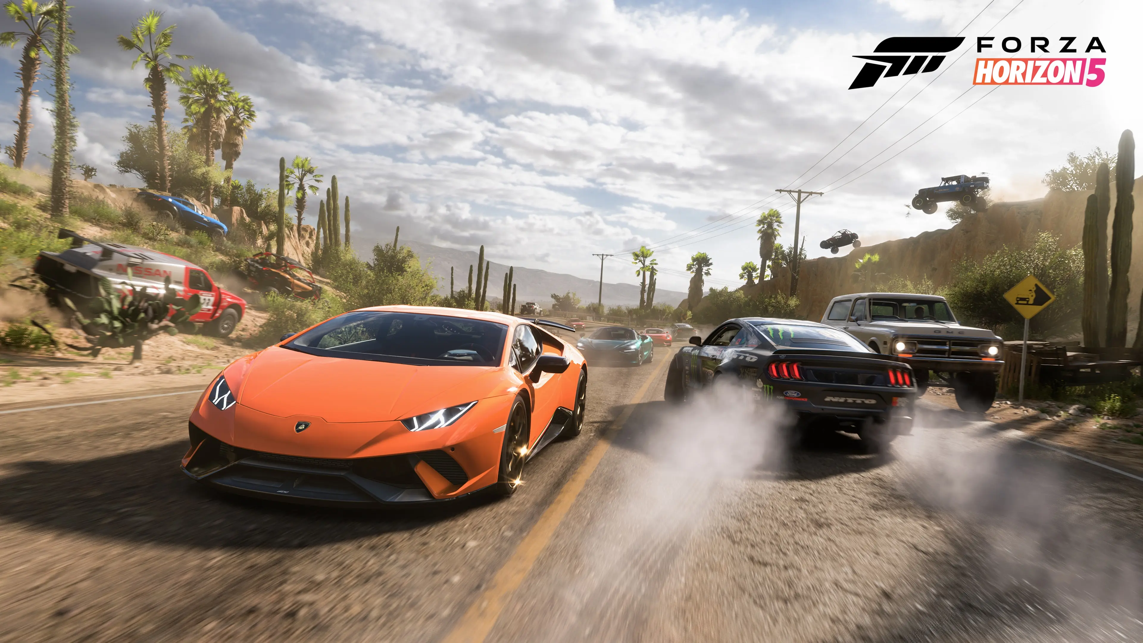 cars passing each other in a scene from Forza Horizon 5