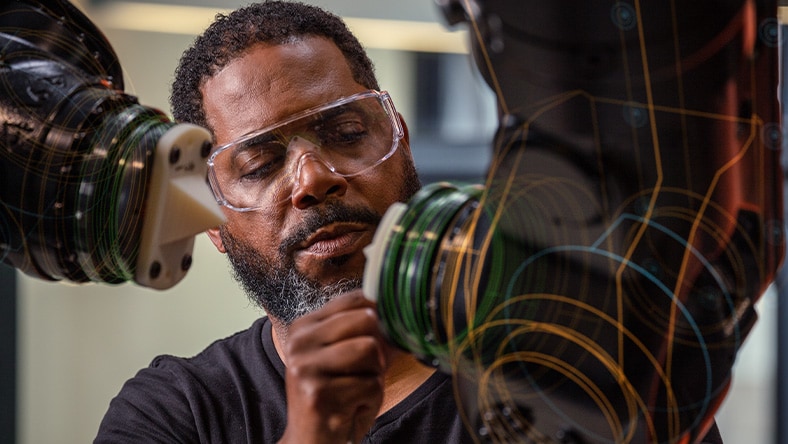 Engineer working on robot