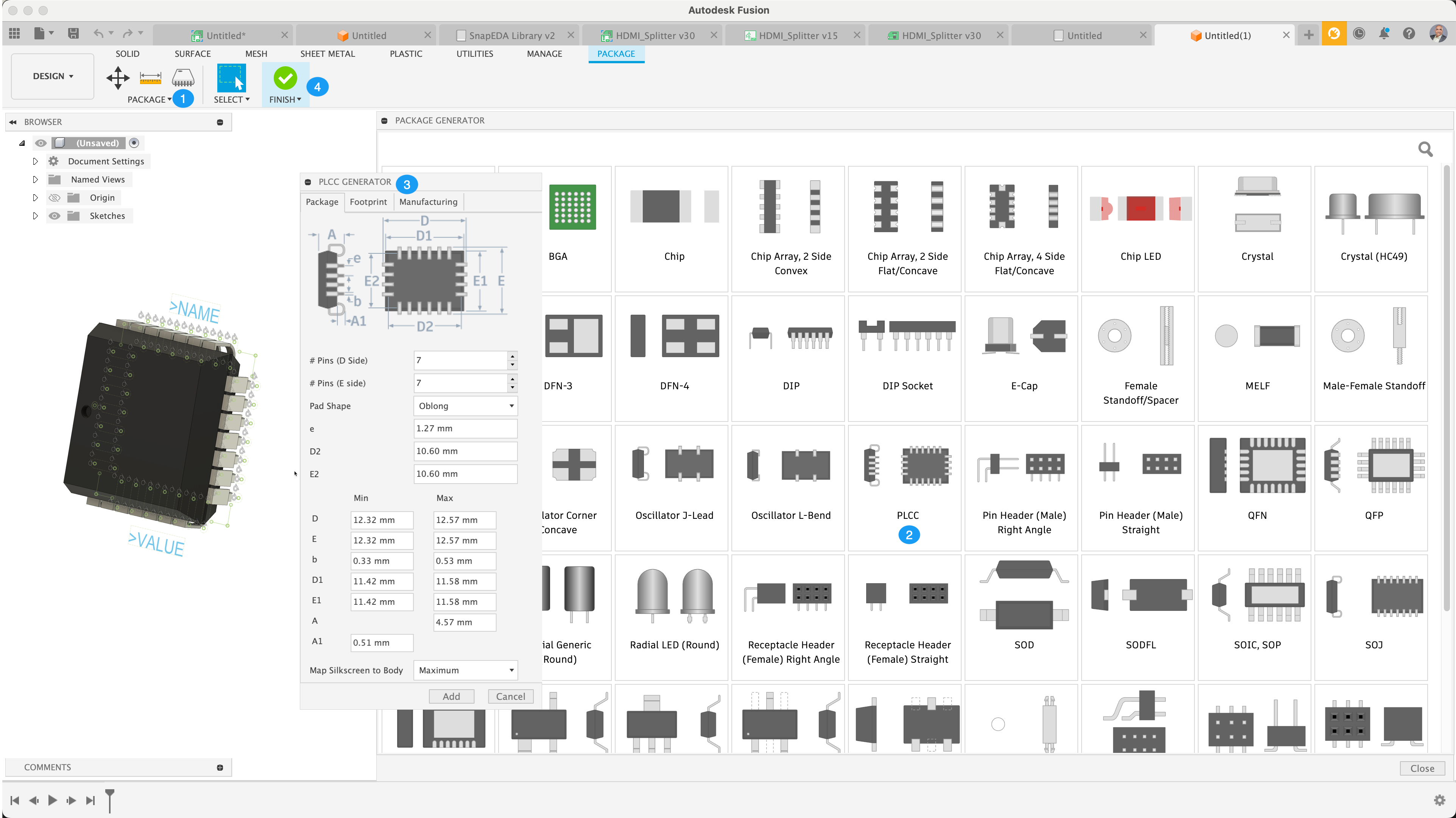 Component library editor in Autodesk Fusion.