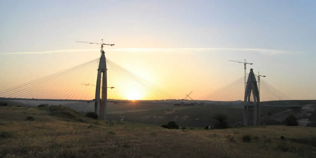 Bouregreg River cable-stayed bridge under construction