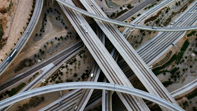Aerial view of freeway interchanges