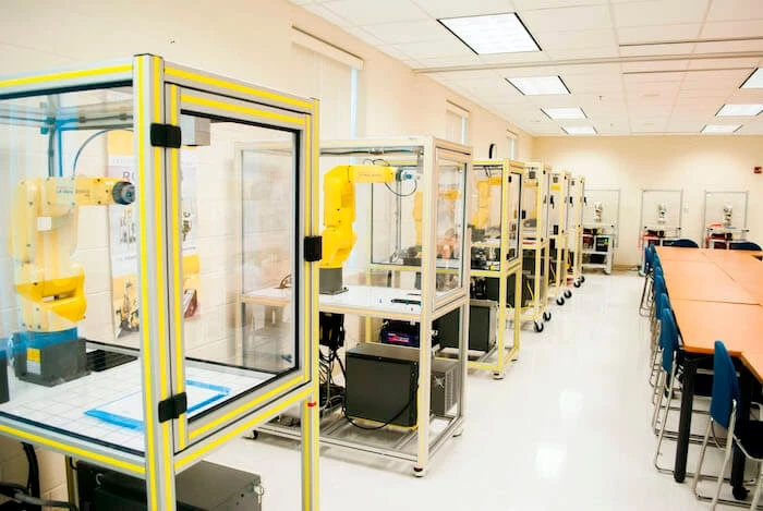 A robotics classroom at the Danville Community College Regional Center for Advanced Technology and Training