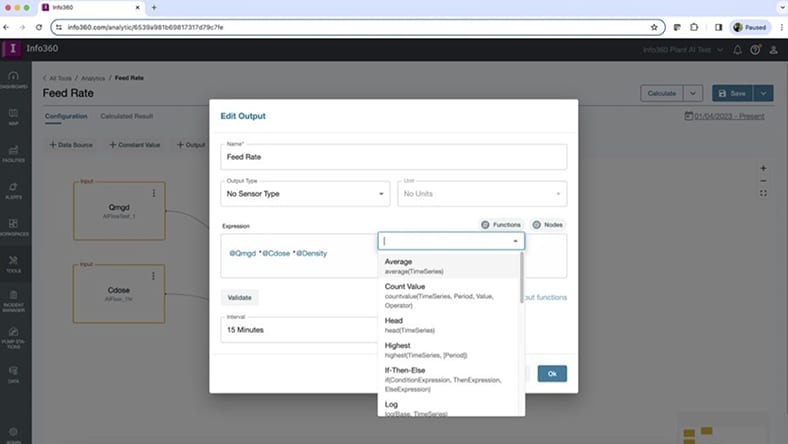 Info360 analytic builder in-app expressions within a drop-down list