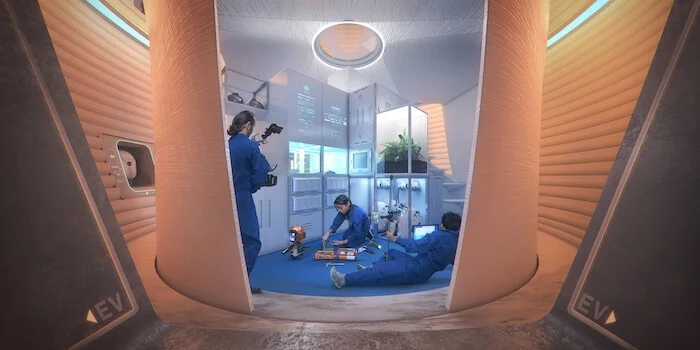 Rendering of an interior living space in the Marsha Mars habitat