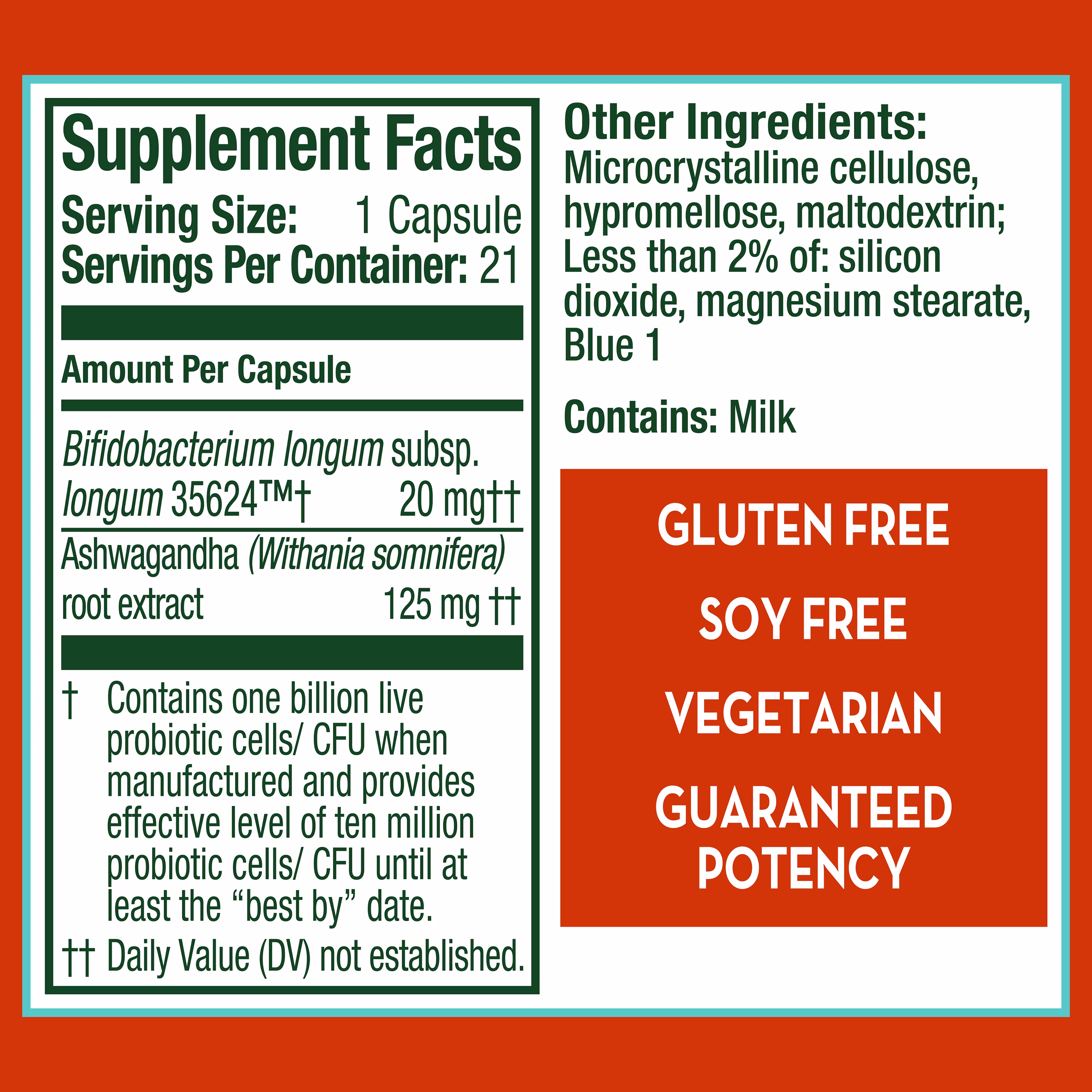 Align Probiotic supplement facts.