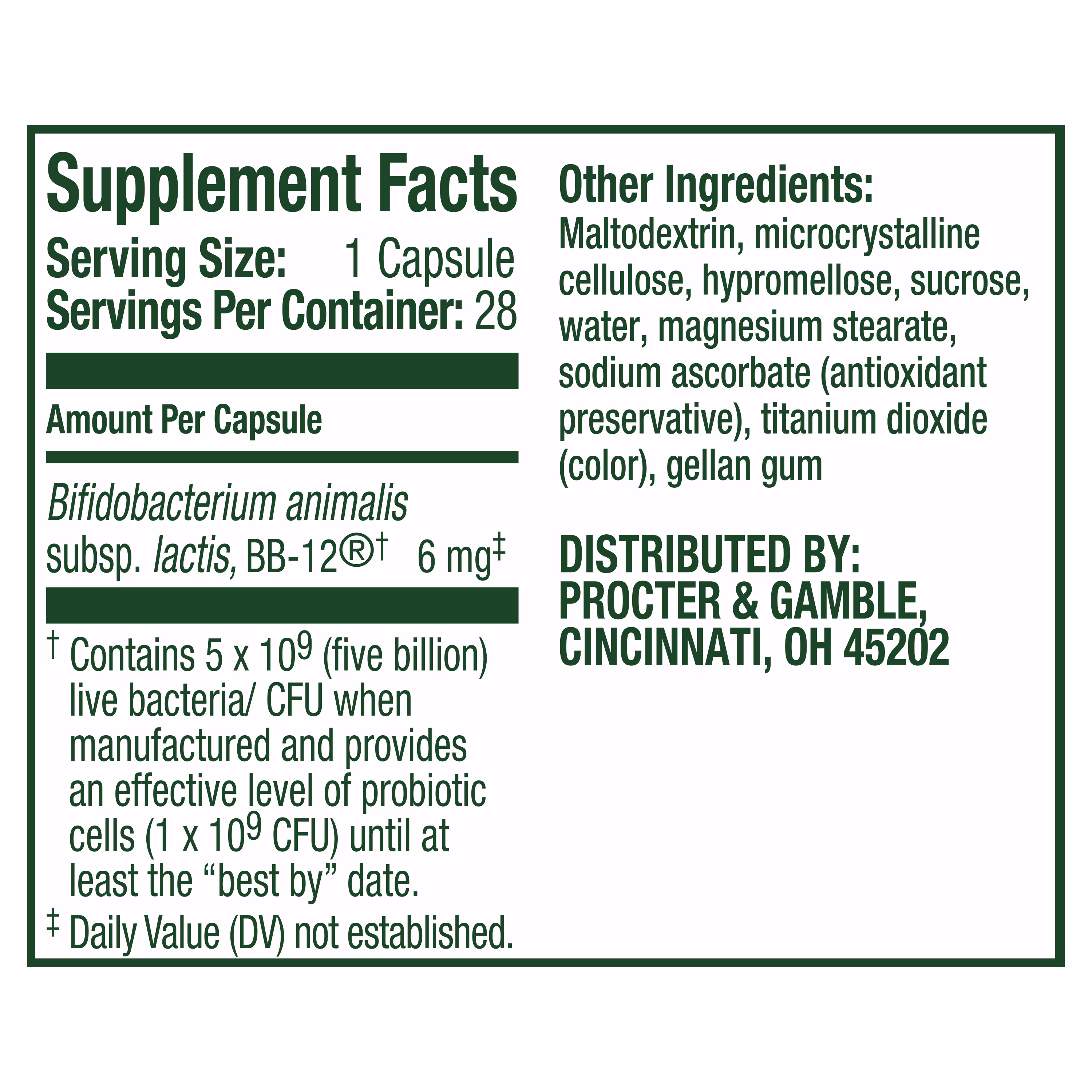 Align Probiotic supplement facts.