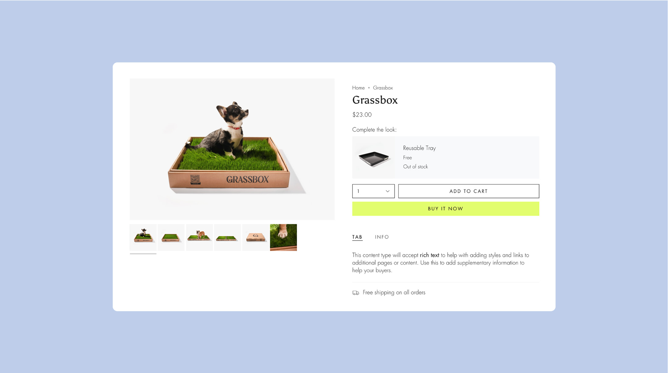 GrassBox Website Product Page