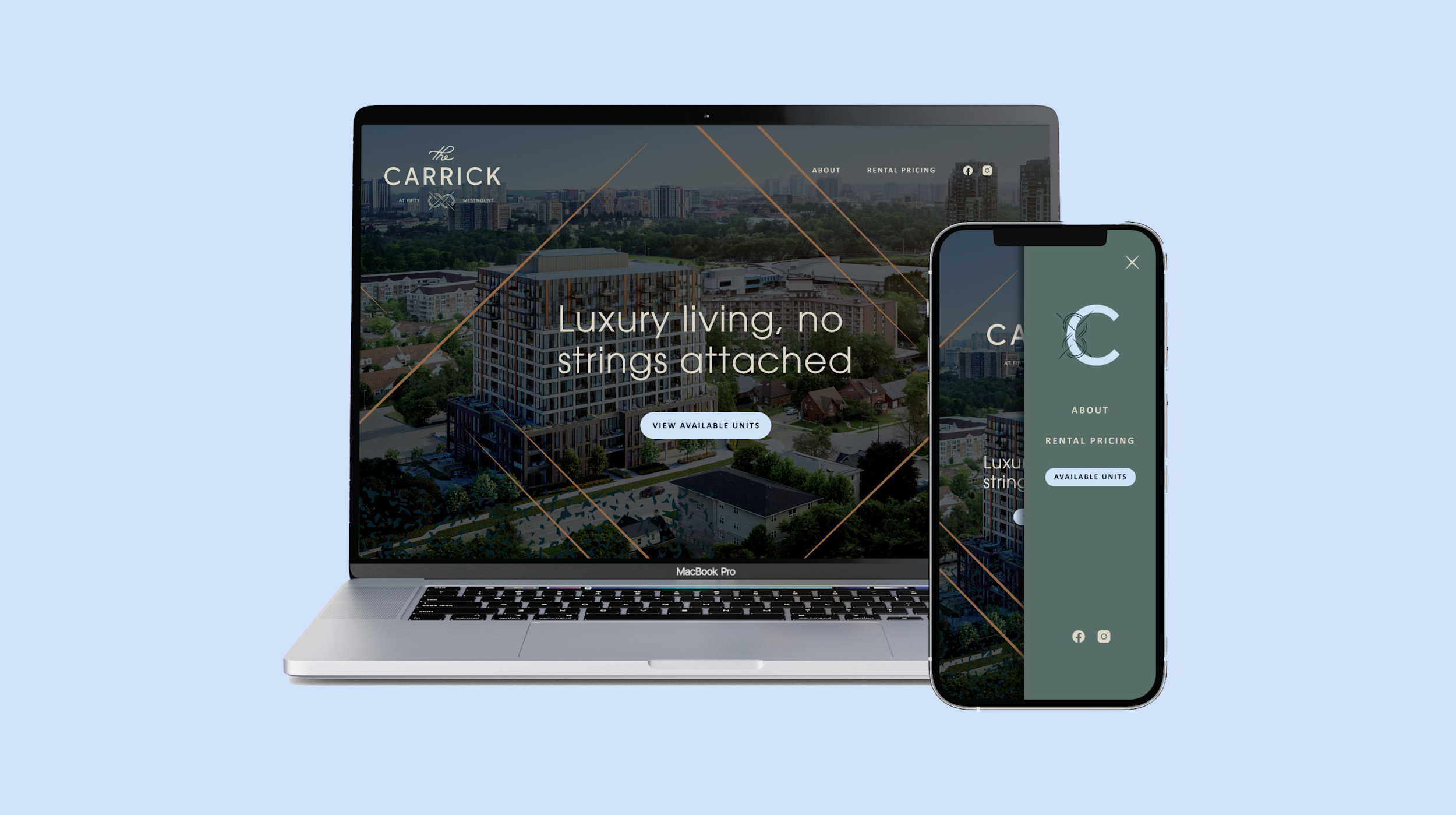 The Carrick website view on laptop and cell phone