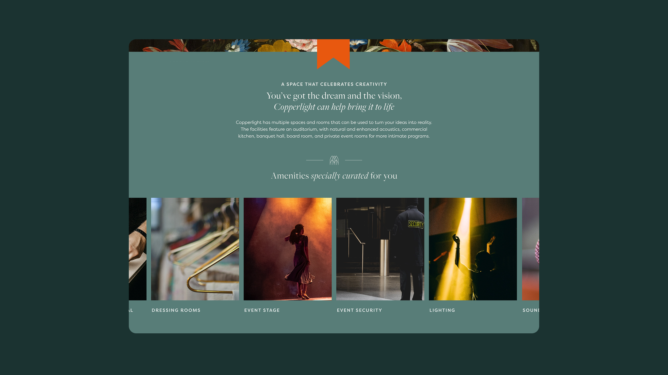 Website landing page viewing Copperlight amenities