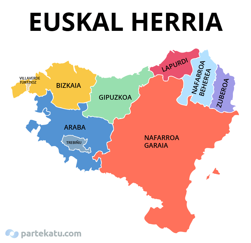 Mapa político de Euskal Herria con provincias