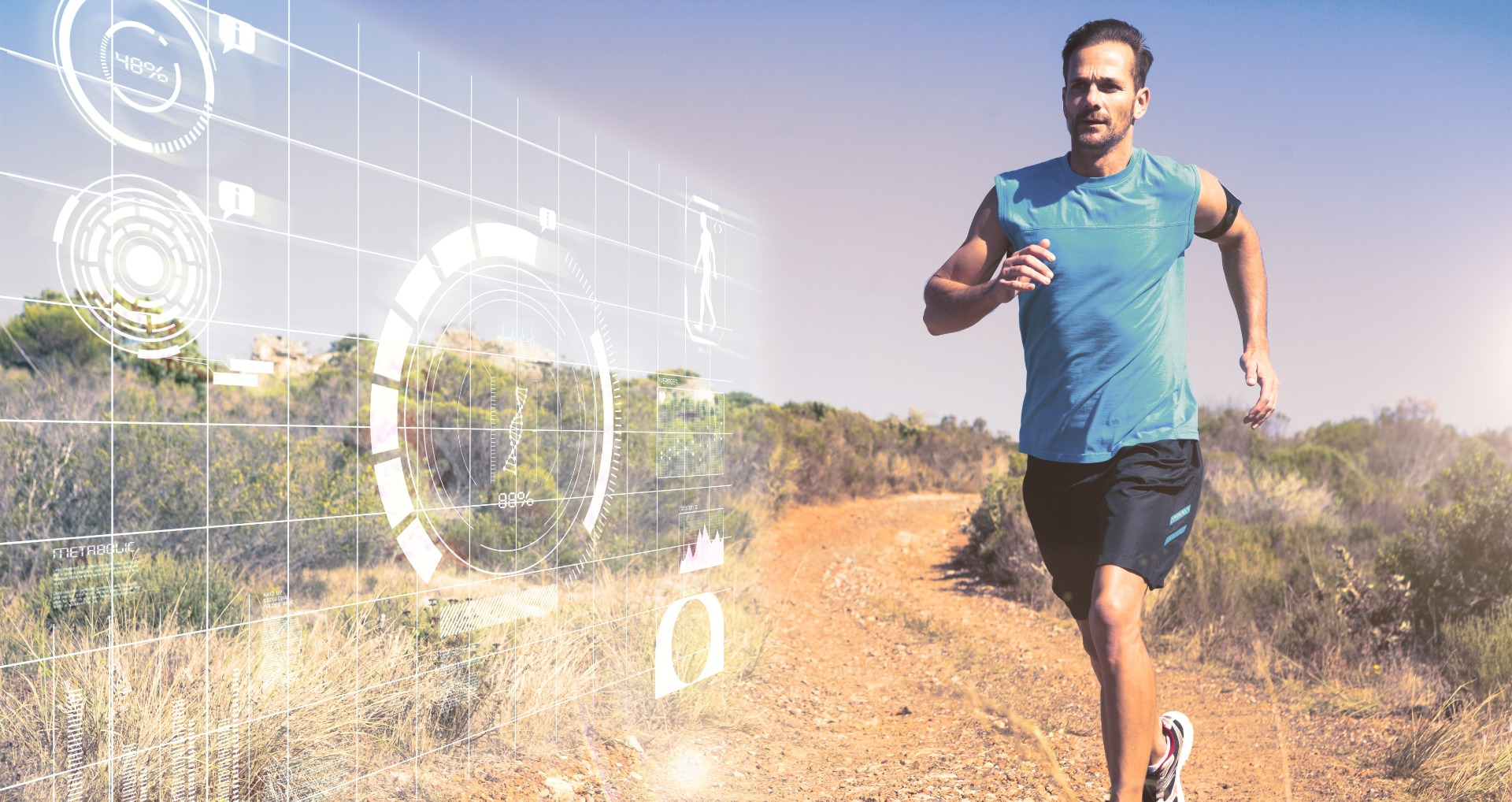 man running in field with access to health data 