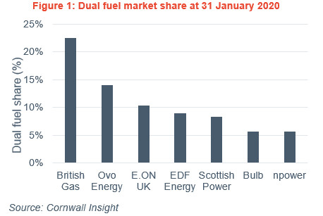 A chart showing Bulb has become the fifth biggest energy company in the UK for dual-fuel customers