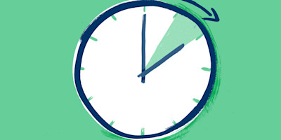 An illustration of a clock with its hands moving forward
