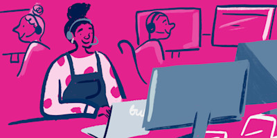 Illustration of a team member at Bulb tapping away on their computer