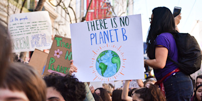 A picture from a climate crisis protest in San Francisco, United States