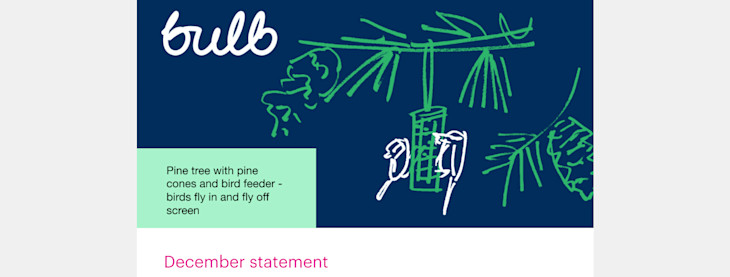 Initial sketch for the December Bulb email header showing birds and bird feeders