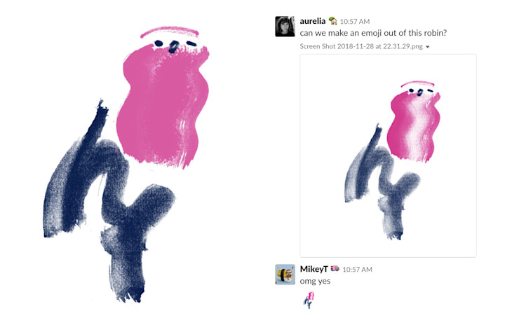 The robin illustration being repurposed as a slack emoji