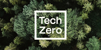 The Tech Zero logo overlaid on a photo by Olena Sergienko