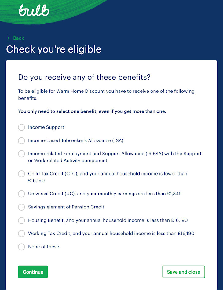 An image of the Warm Home Discount application form